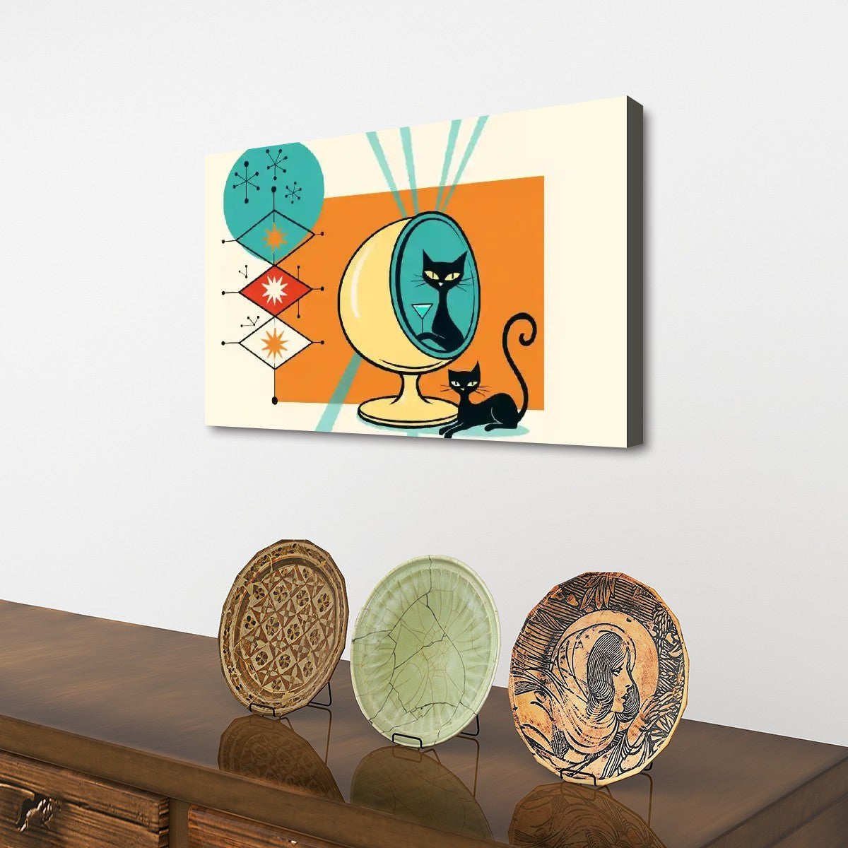 Mid-Century Mod Cat in Egg Chair Canvas Print – Made in USA