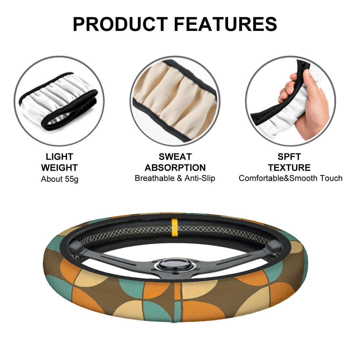 Retro Geo Waves Steering Wheel Cover
