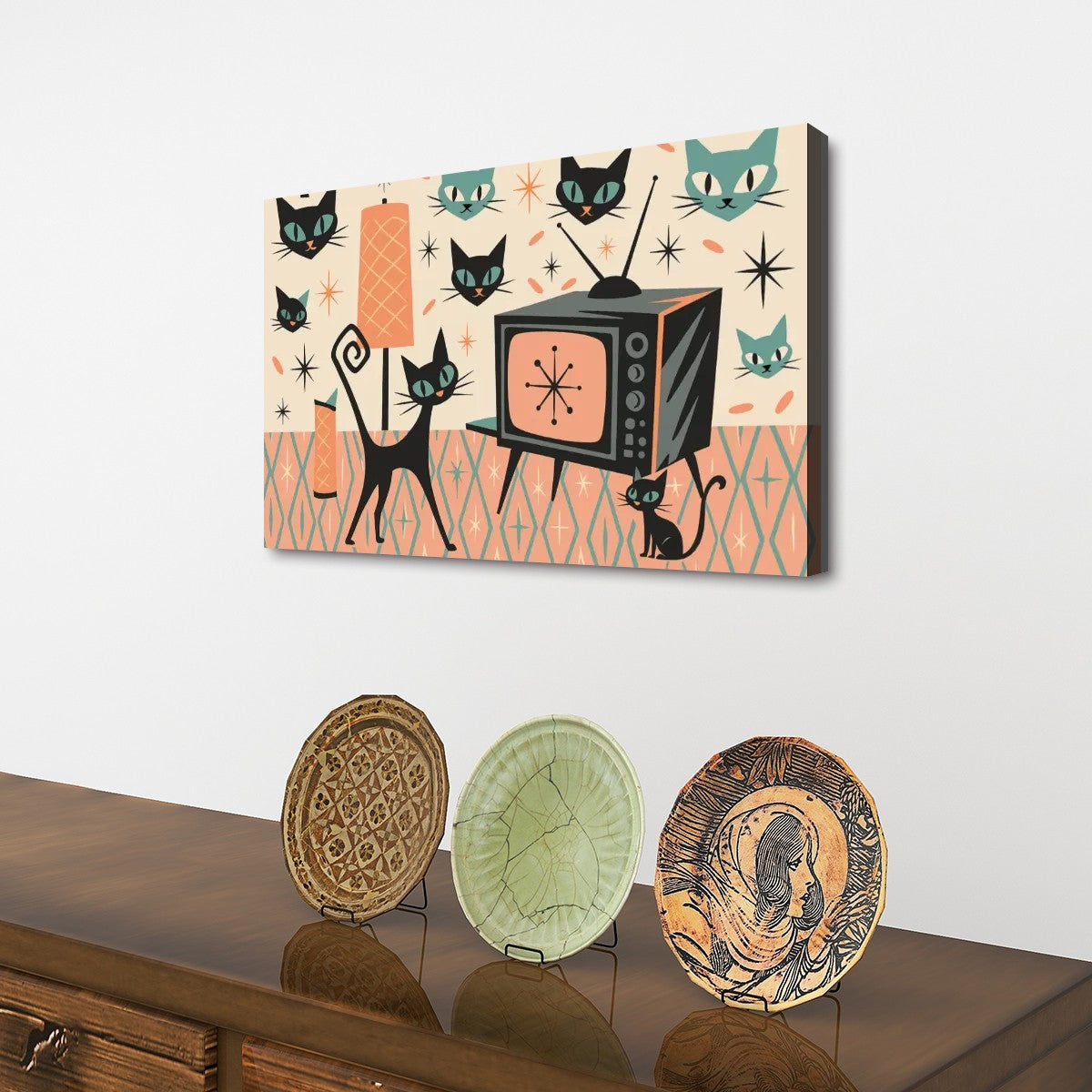 Retro Atomic Cats Canvas Print – Mid Century Modern Cool