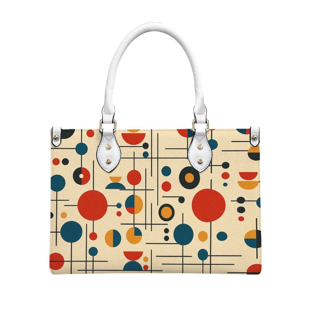 Atomic Dot Mod PU Tote – Mid Century Modern Print Handbag