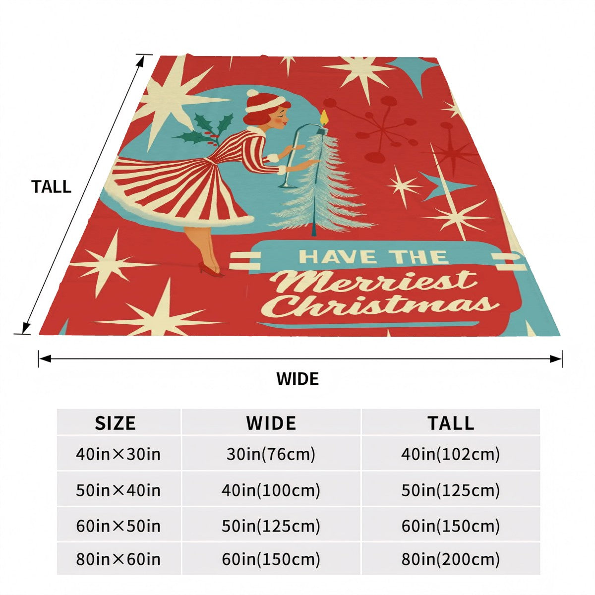 Merriest Christmas Retro Girl Flannel Throw Blanket