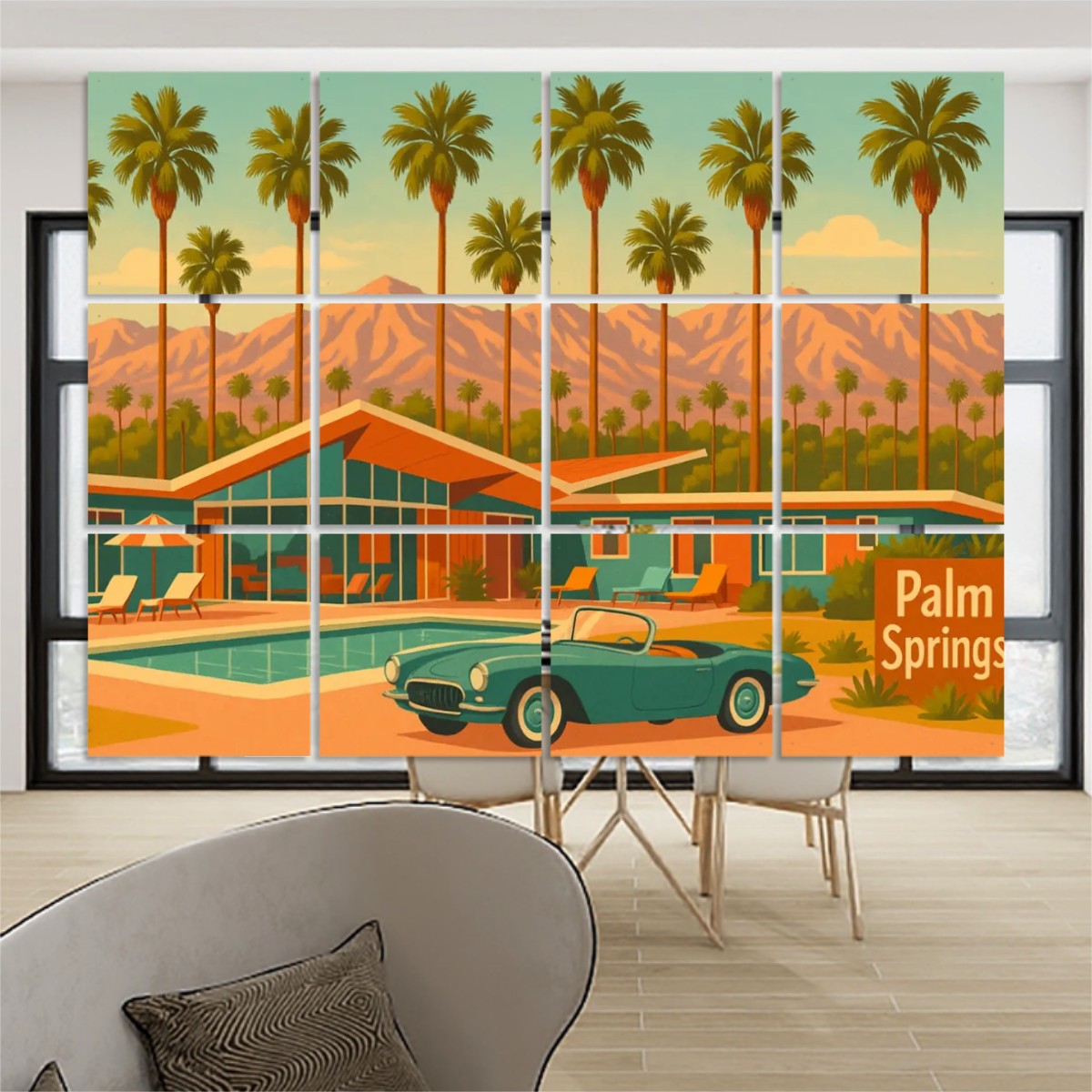 Palm Springs Desert Scene Hanging Room Divider – 12 Panels