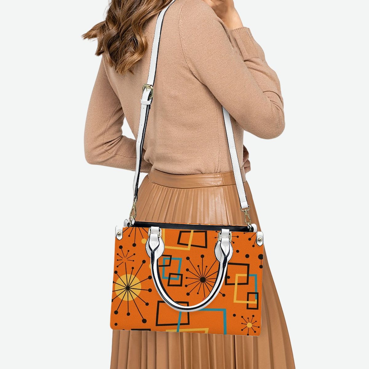 Retro Burst PU Tote – Bold Mid Century Modern Handbag
