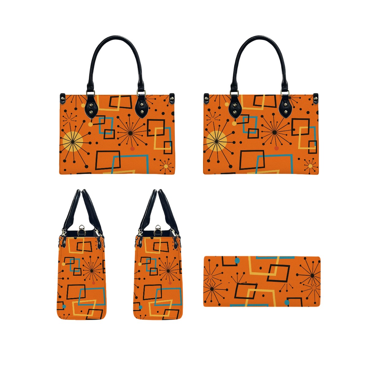 Retro Burst PU Tote – Bold Mid Century Modern Handbag