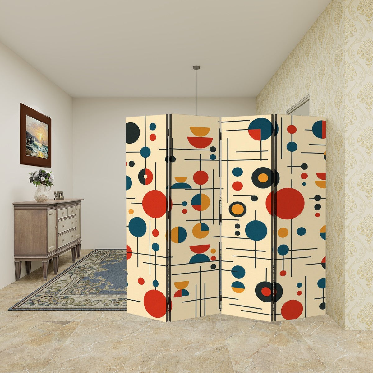 Atomic Mid-Century 4-Panel Folding Screen Room Divider