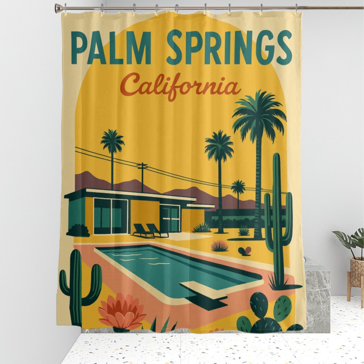 Palm Springs Poolside Retro Shower Curtain