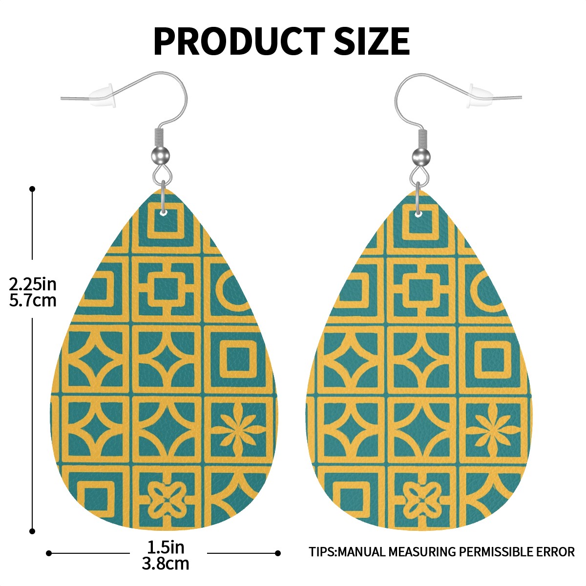 Retro Geometric Leather Teardrop Earrings – Mid Century Modern Pattern