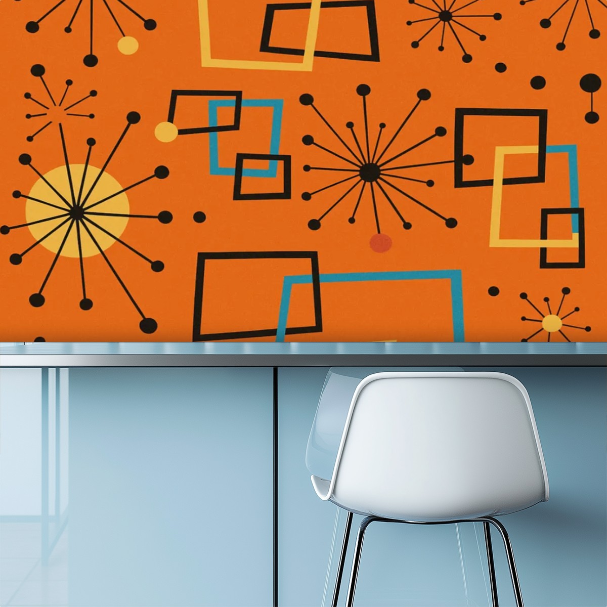 Atomic Tangerine Burst – Retro Peel & Stick Wallpaper