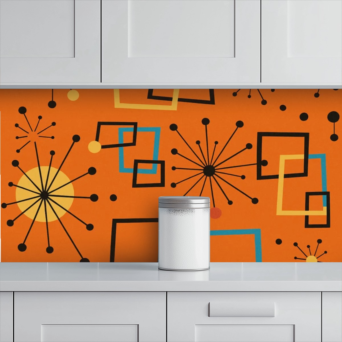 Atomic Tangerine Burst – Retro Peel & Stick Wallpaper