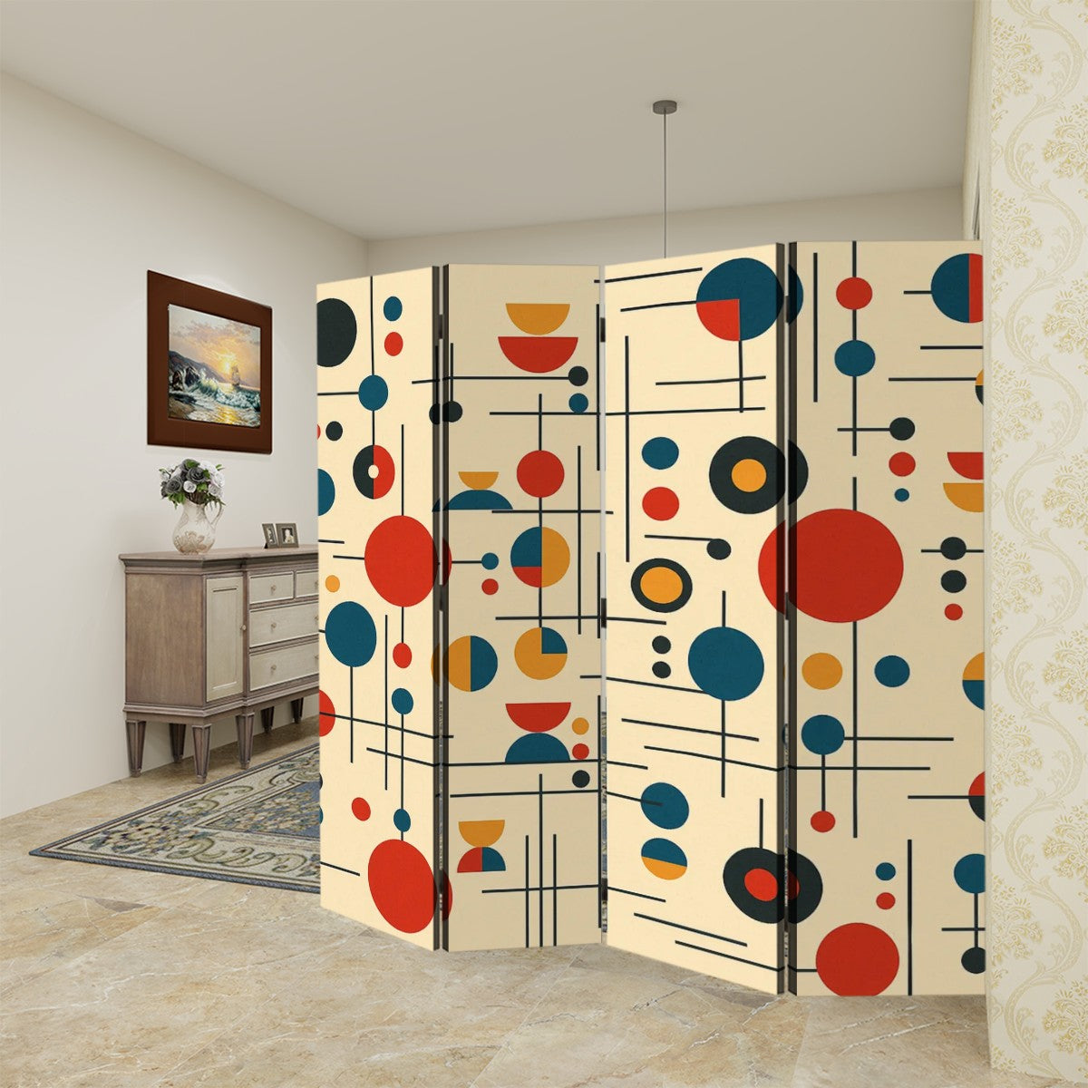 Atomic Mid-Century 4-Panel Folding Screen Room Divider