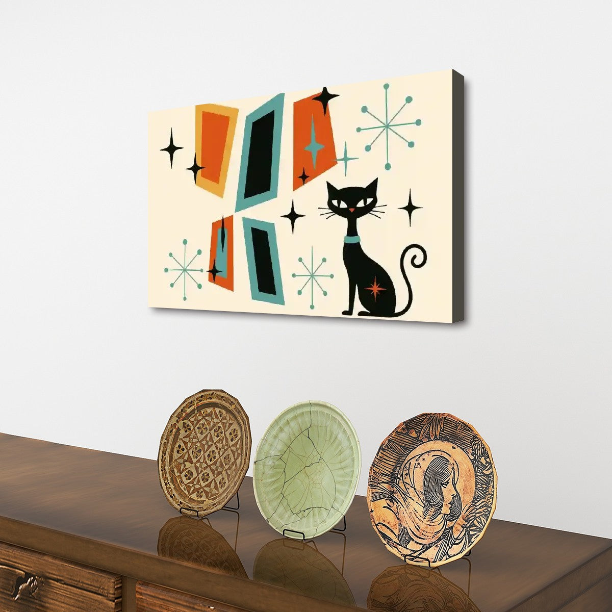 Atomic Cat Canvas Wall Art – Retro Mid Century Modern Vibes (32"x20")