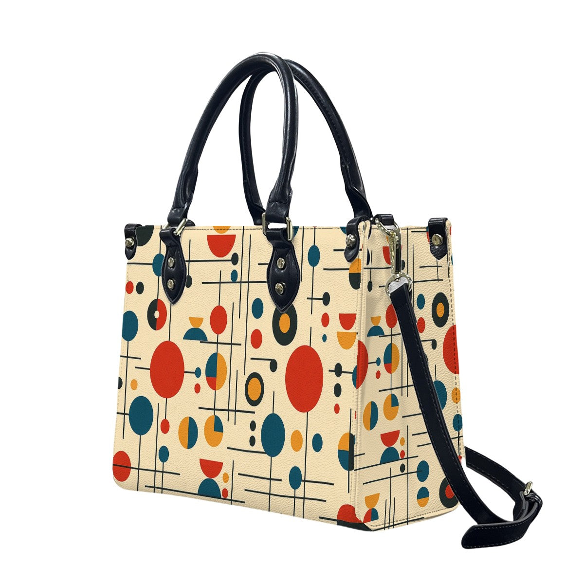 Atomic Dot Mod PU Tote – Mid Century Modern Print Handbag
