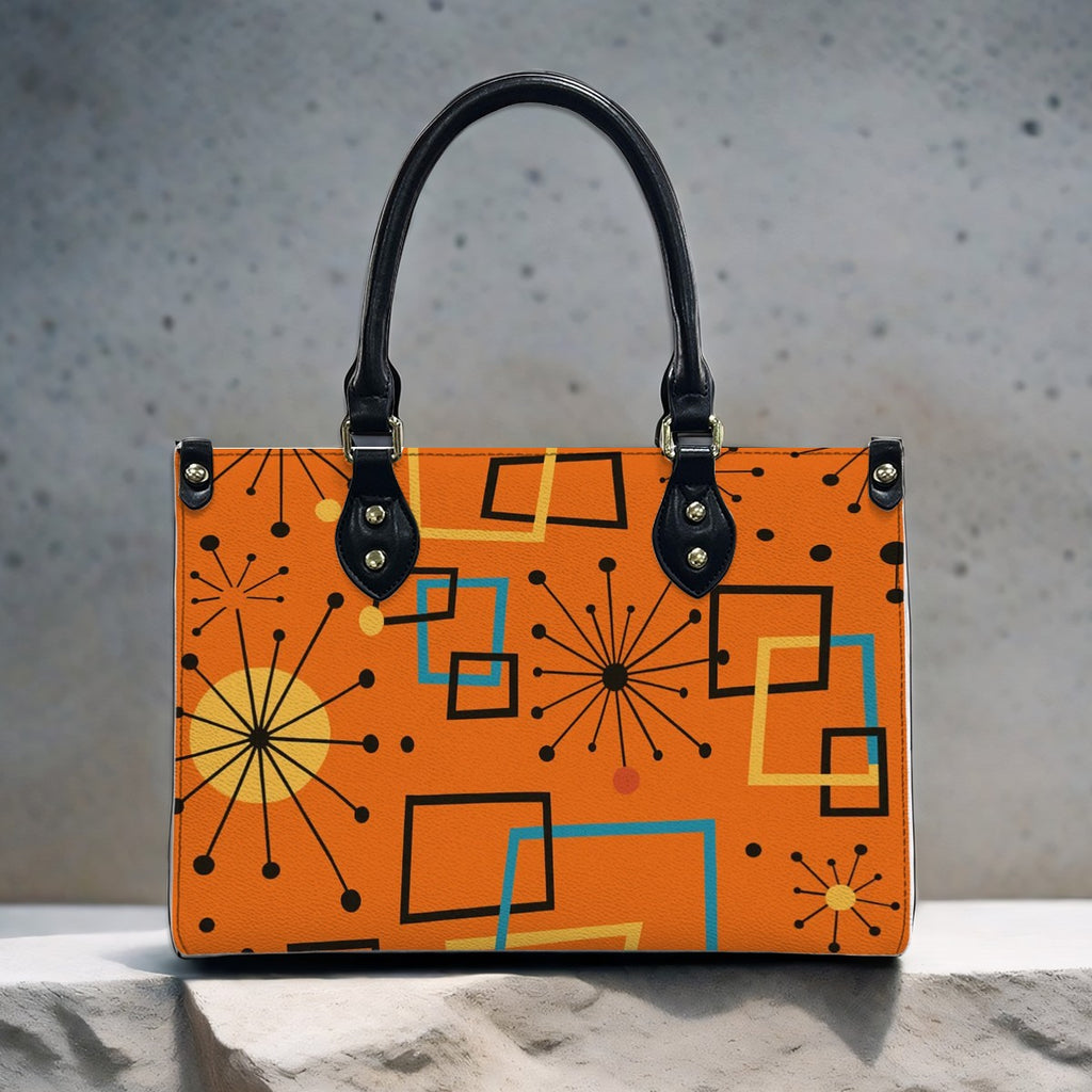 Retro Burst PU Tote – Bold Mid Century Modern Handbag