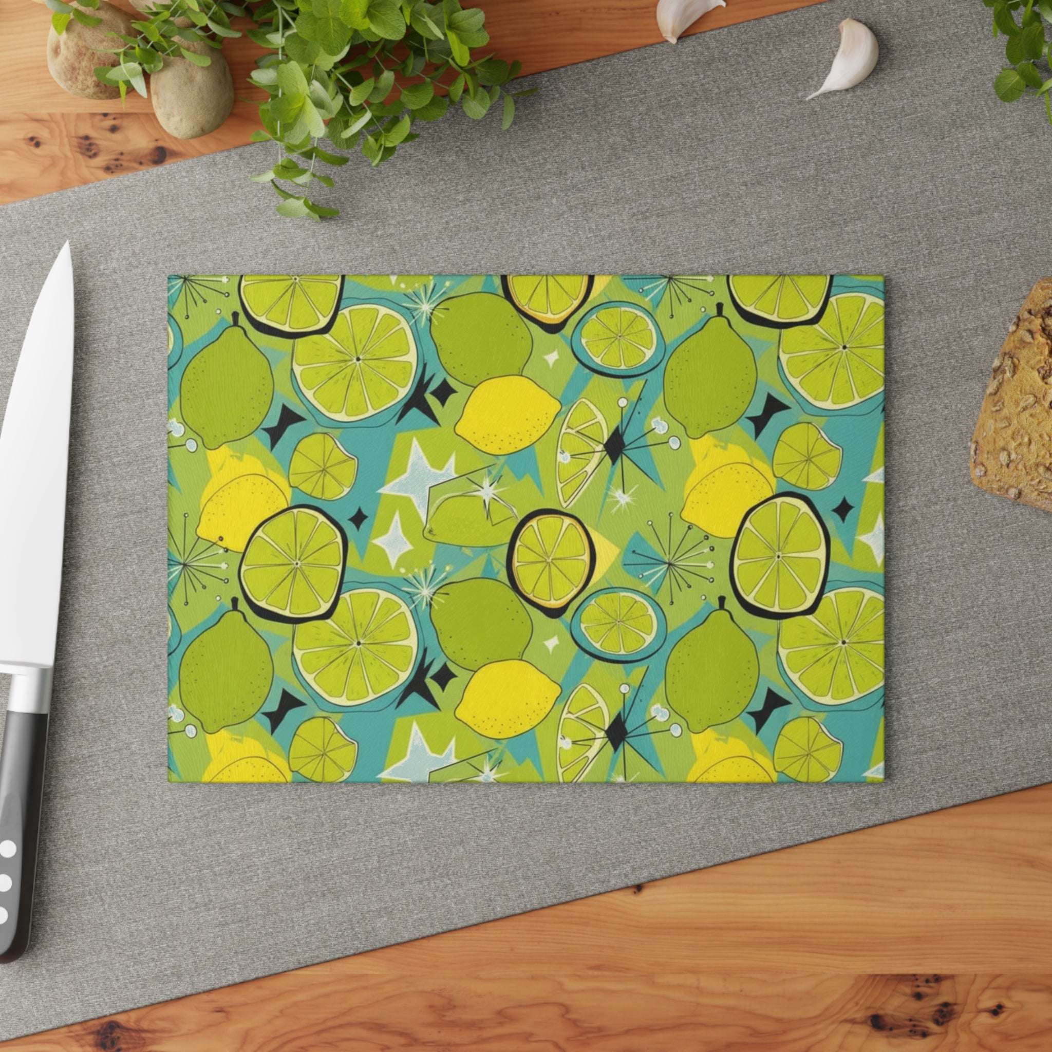 The Atomic Citrus Glass Cutting Board — Retro Kitchen Art