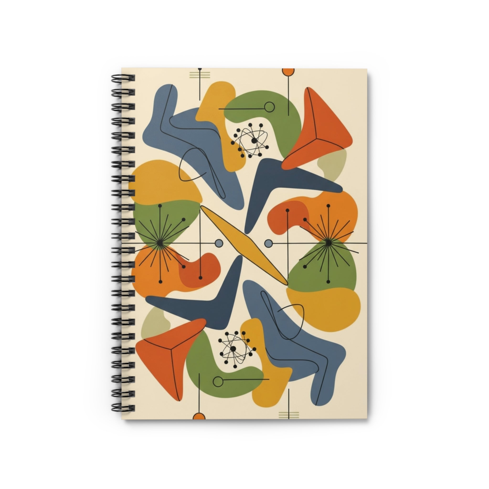 Abstract Mid-Century Spiral Notebook — Retro Floral Pattern, Ruled Journal