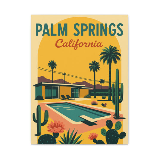 Palm Springs Glow – Retro Poolside Canvas