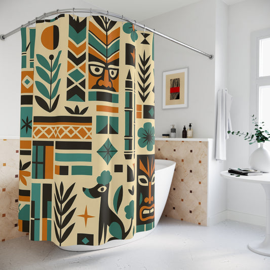 Atomic Tiki Totem Shower Curtain – Mid Century Jungle Vibes