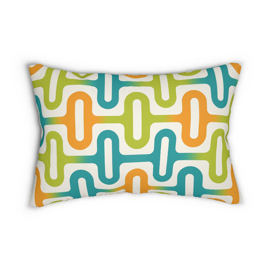 Mid-Century Retro Curve Lumbar Pillow – Orange, Teal & Lime (20×14)