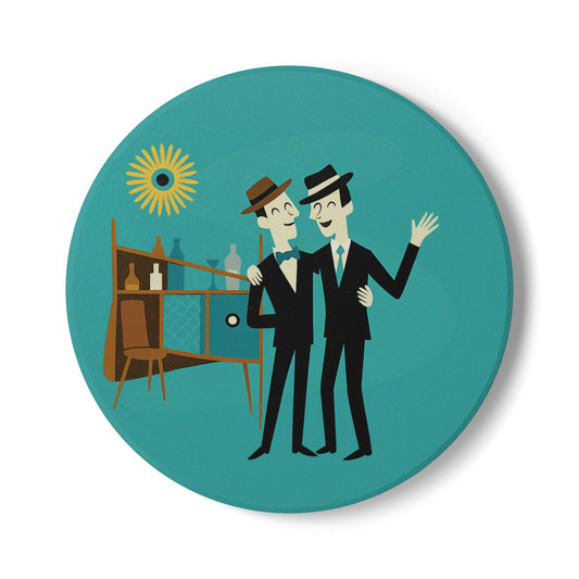 Atomic Gays MCM Ceramic Coaster – Retro Pride Decor with Cork Backing