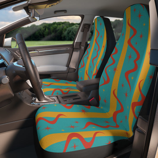 Retro Squiggle Car Seat Covers – Set of 2 | Mid Century Modern Wave Style