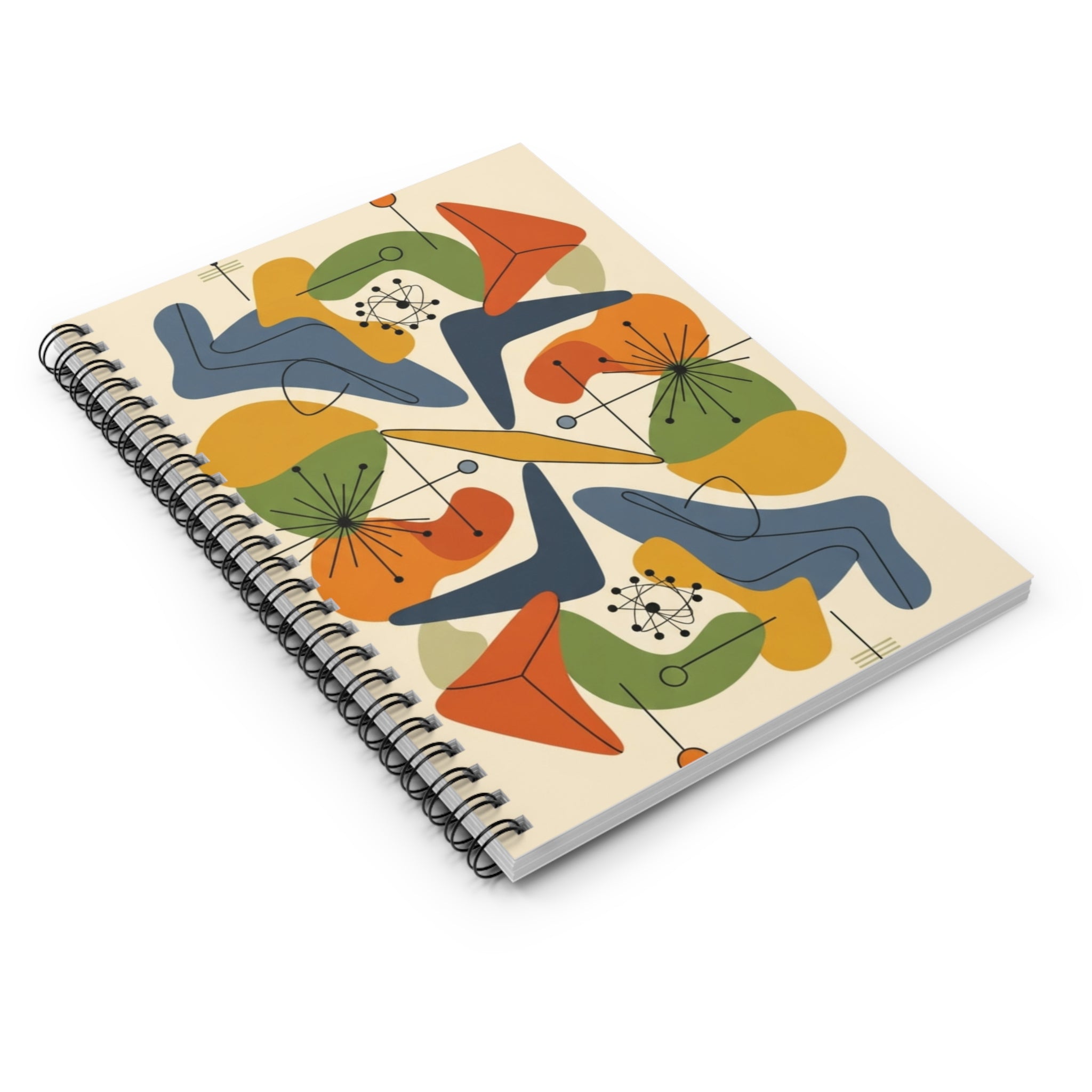 Abstract Mid-Century Spiral Notebook — Retro Floral Pattern, Ruled Journal