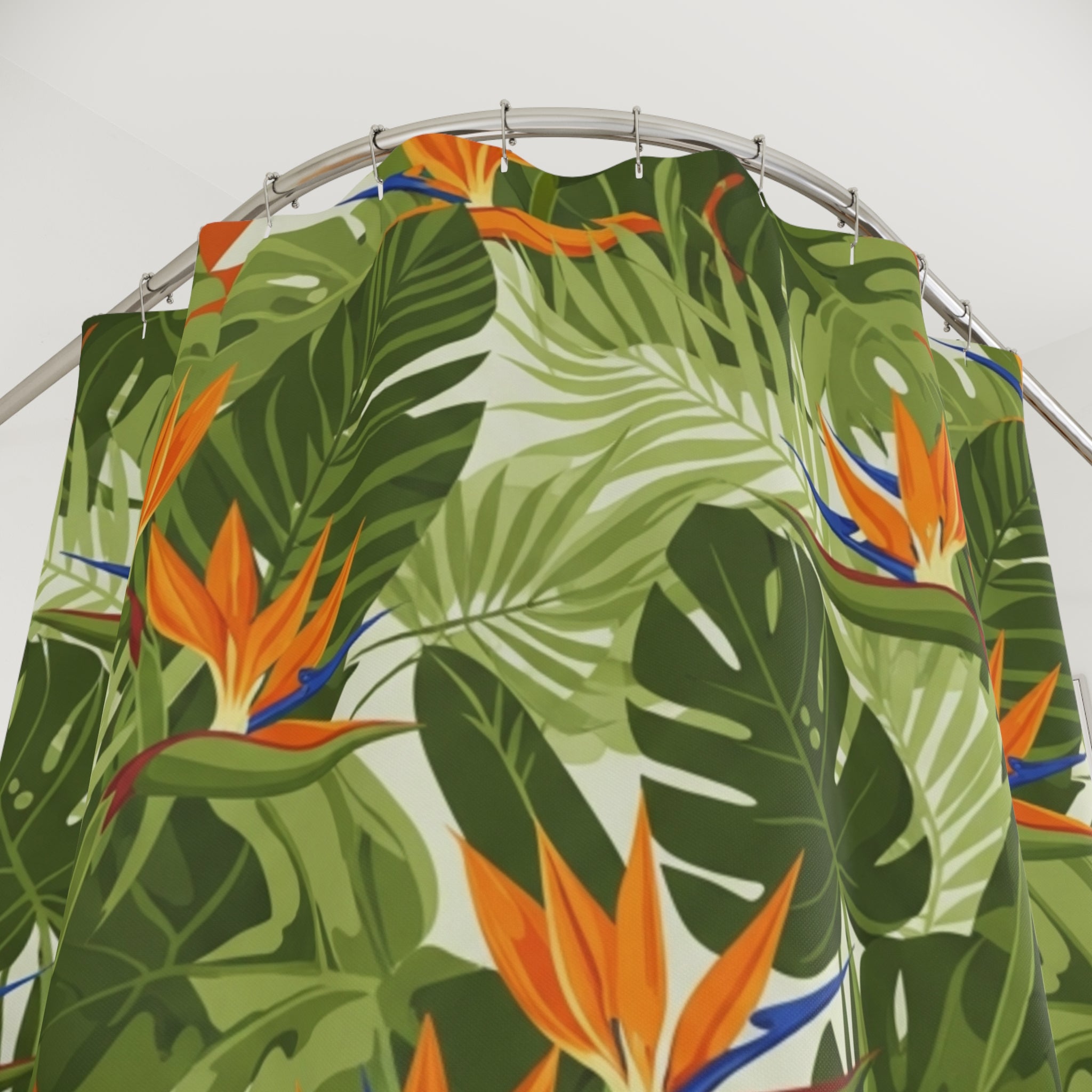 Palm Springs Oasis Mid-Century Shower Curtain — Tropical Botanical Bliss