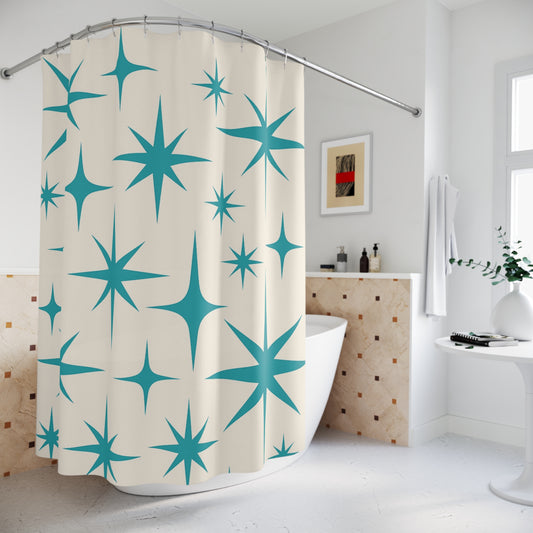 Atomic Starburst Shower Curtain – 1950s Bathroom Glam