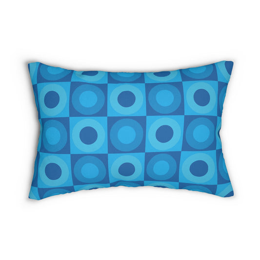Retro Blue Circle Lumbar Pillow – 20×14 | Mid-Century Modern Accent