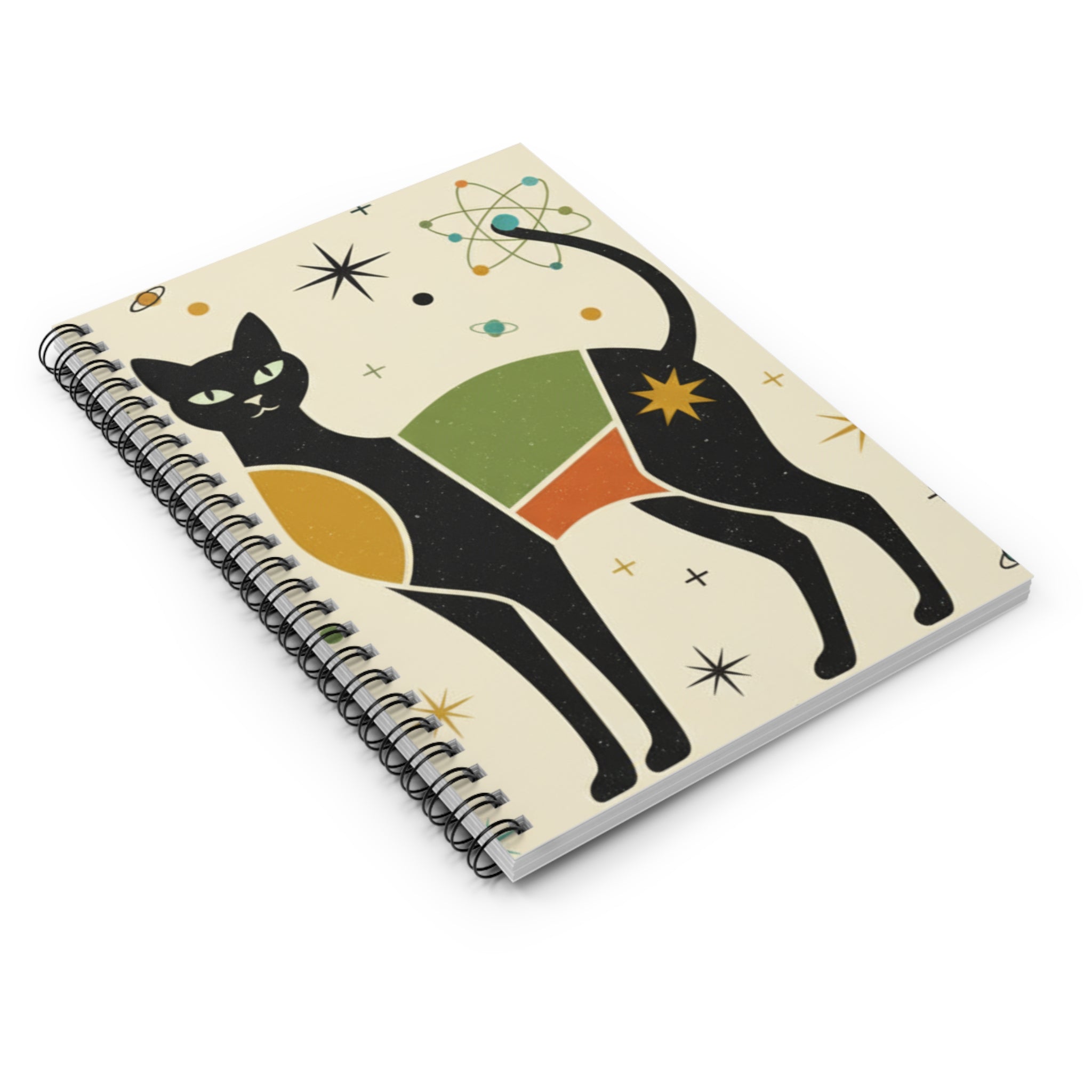 Retro Cosmic Cat Spiral Notebook — Ruled Journal for Notes & Sketches