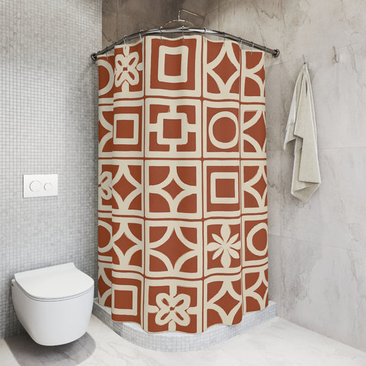 Retro Terra Tile Shower Curtain – Mid Century Modern Bathroom Decor