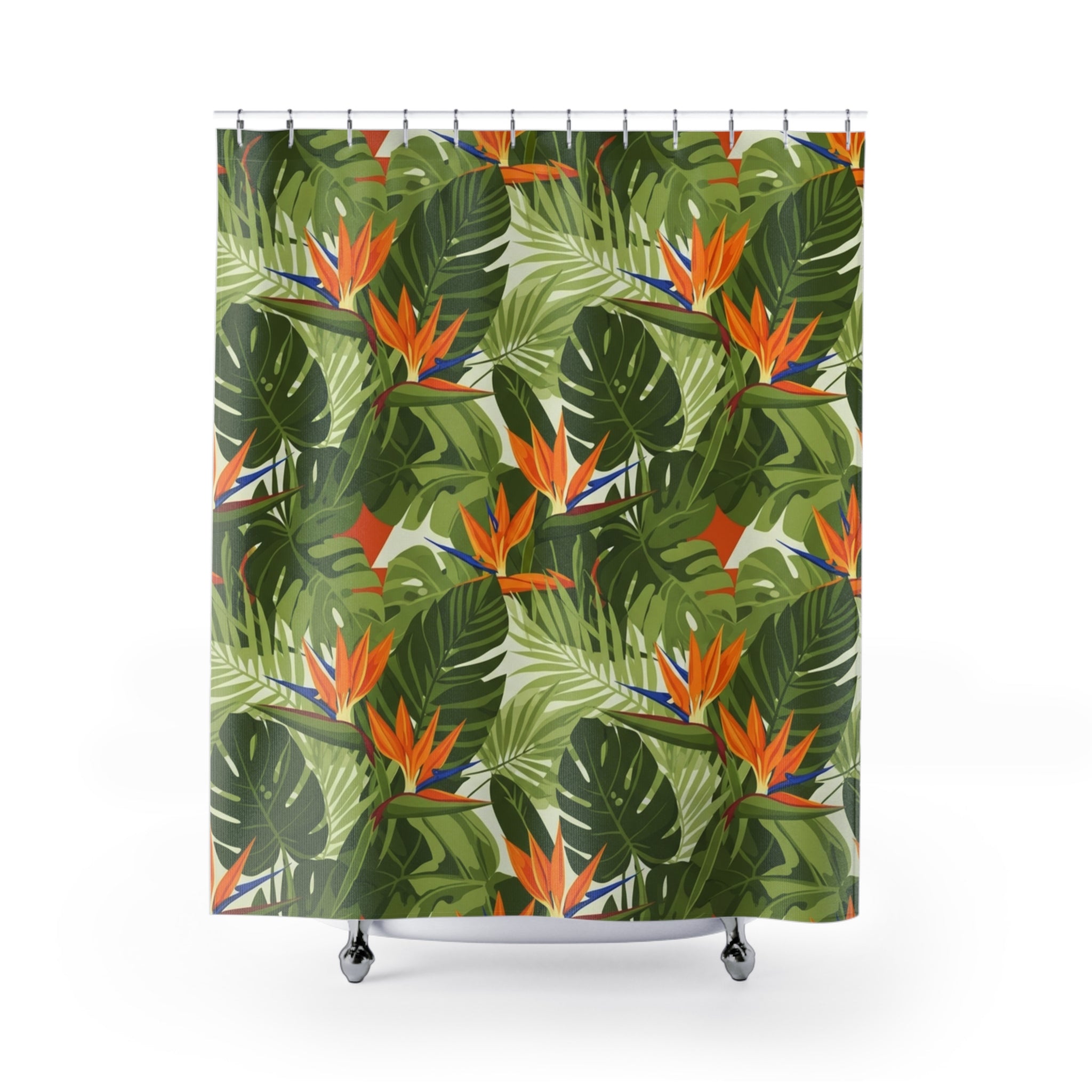 Palm Springs Oasis Mid-Century Shower Curtain — Tropical Botanical Bliss