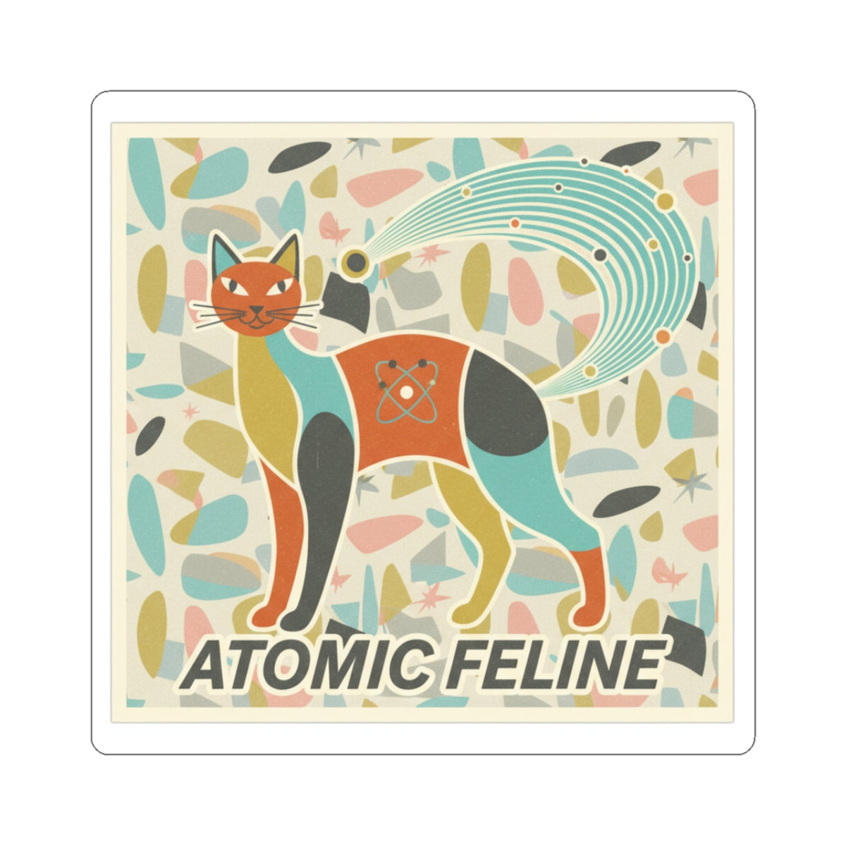 Atomic Feline Sticker — Retro Mid-Century Cat Kiss-Cut Decal