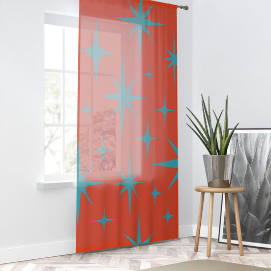 Atomic Starburst Curtain – Mid-Century Modern Panel in Retro Orange & Teal