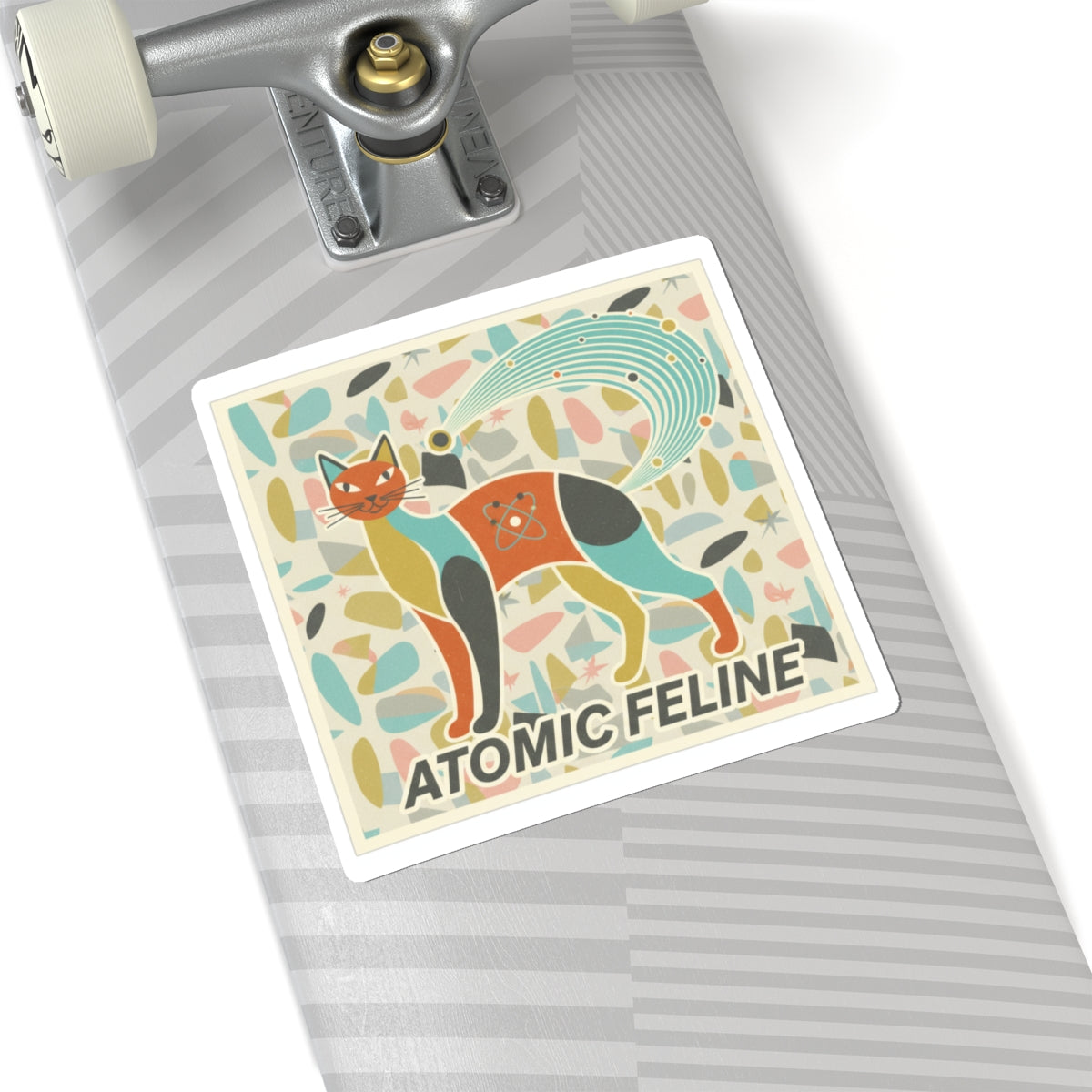 Atomic Feline Sticker — Retro Mid-Century Cat Kiss-Cut Decal