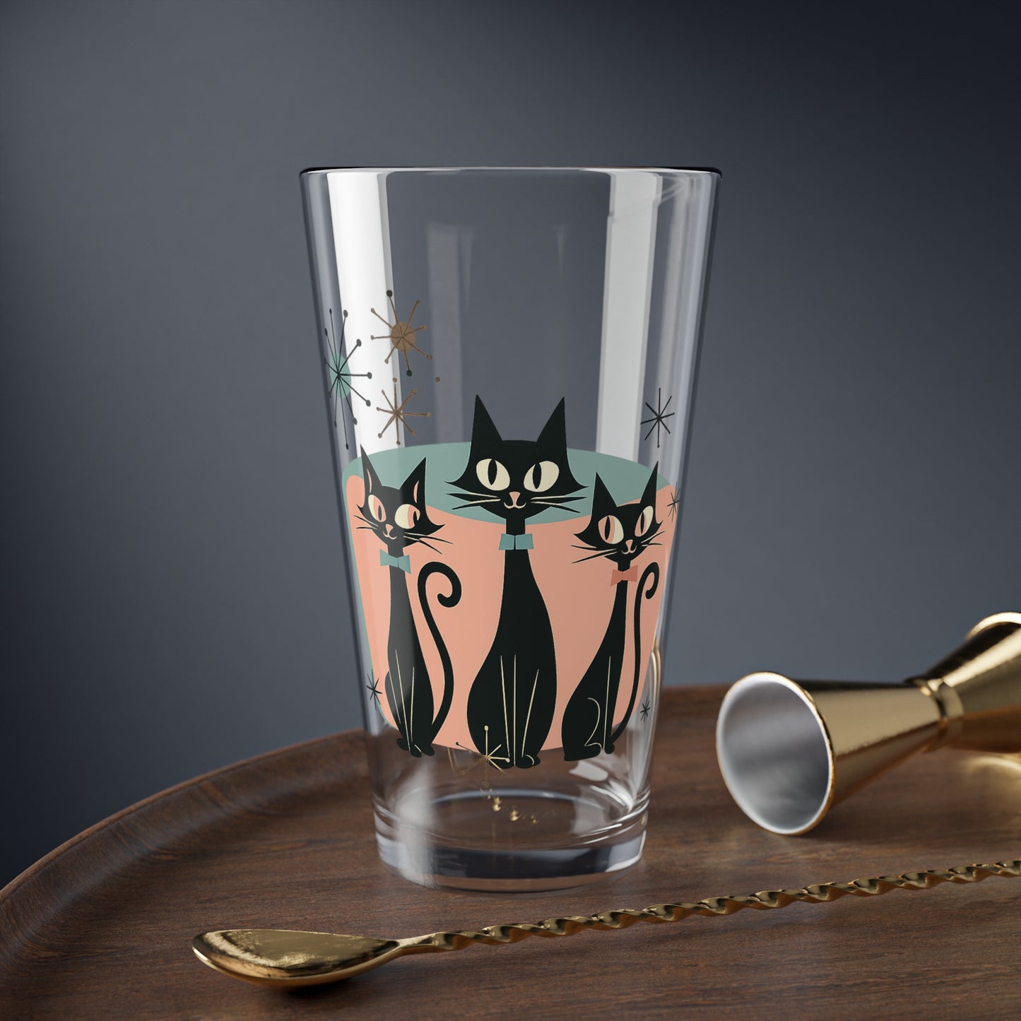 Atomic Cats Pint Glass – 16oz Retro MCM Cocktail & Drinking Glass