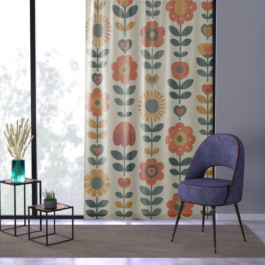 Scandinavian Floral Curtain Panel – Mid-Century Modern Window Decor