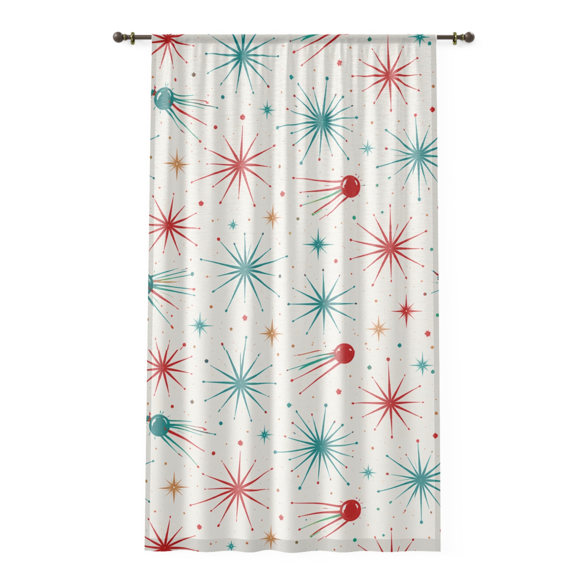 Mid-Century Starburst Sheer Window Curtain — Retro Atomic Space Pattern