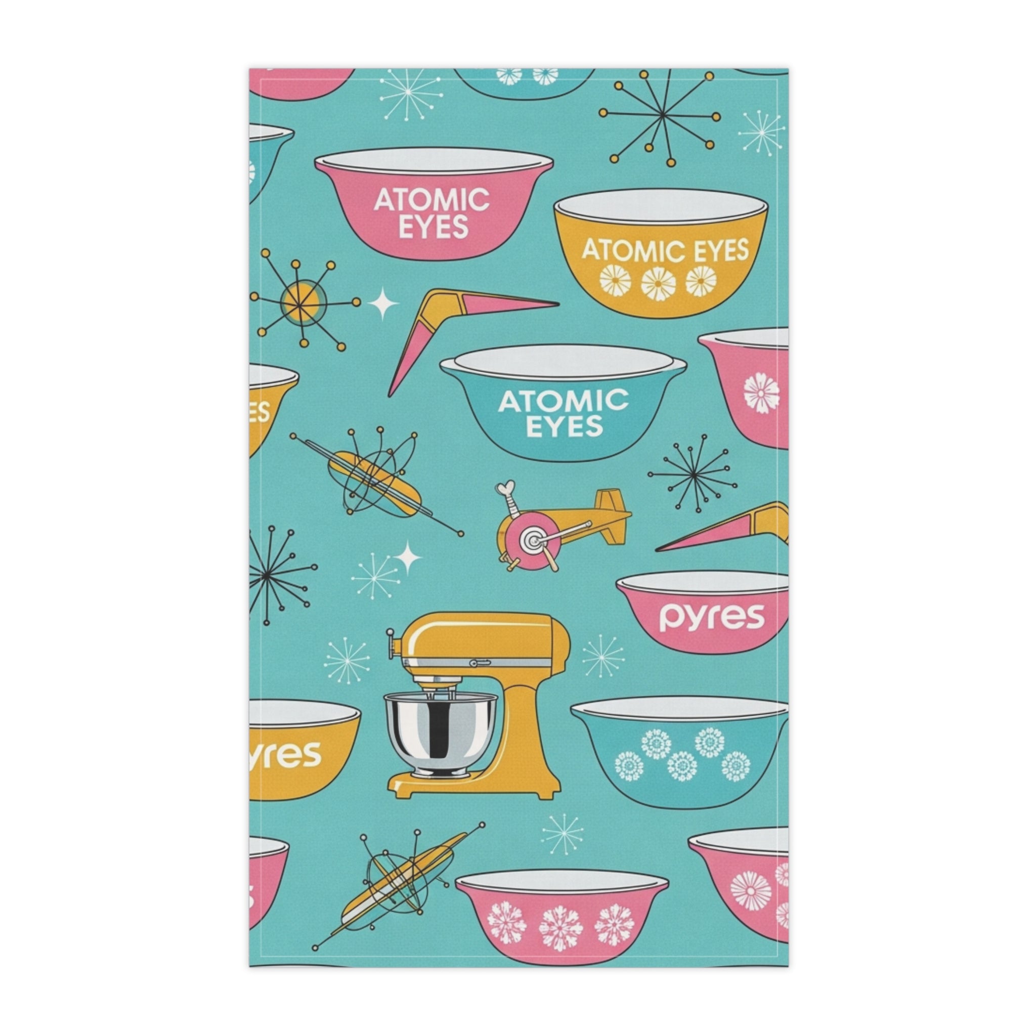 The Atomic Kitchen Tea Towel — Retro Pyrex Pattern (Cotton Twill)