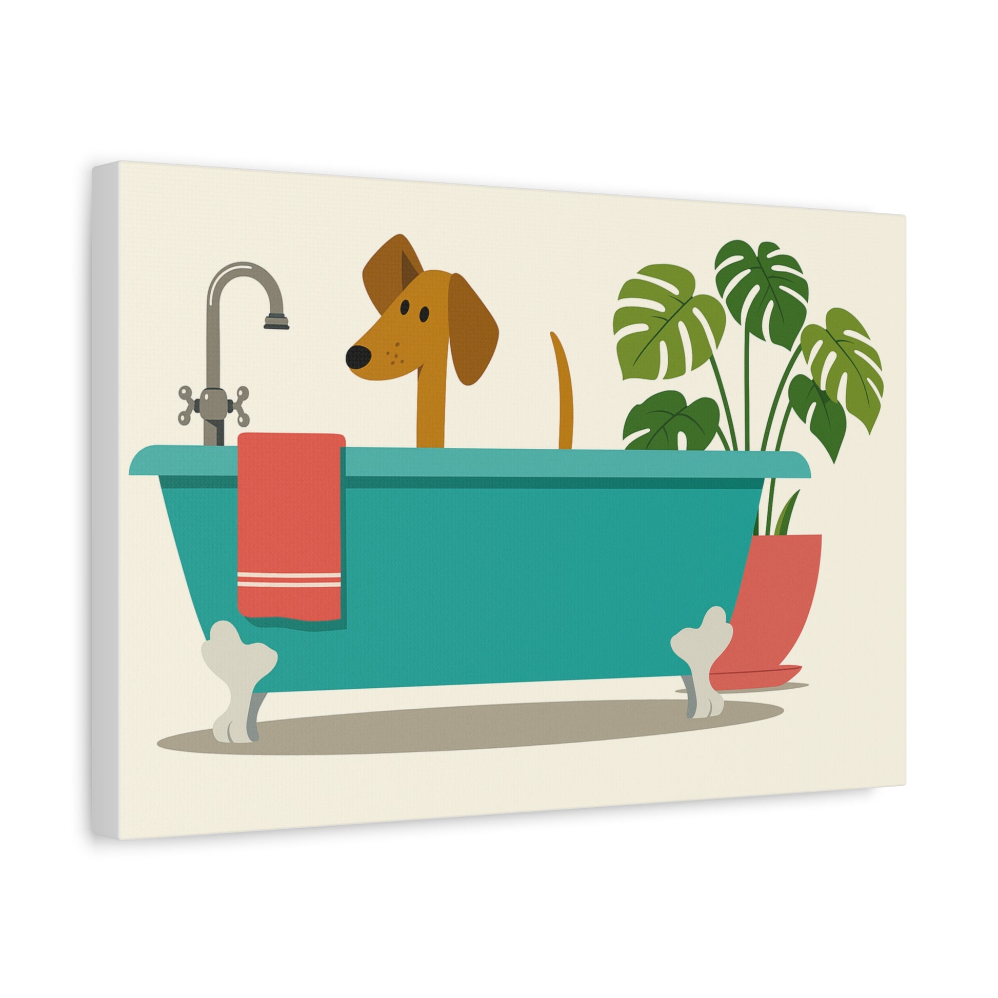 Whimsical Dog Bath Canvas Wall Art