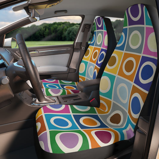 Retro Pop Circles Car Seat Covers – Set of 2 | MCM-Inspired Auto Style