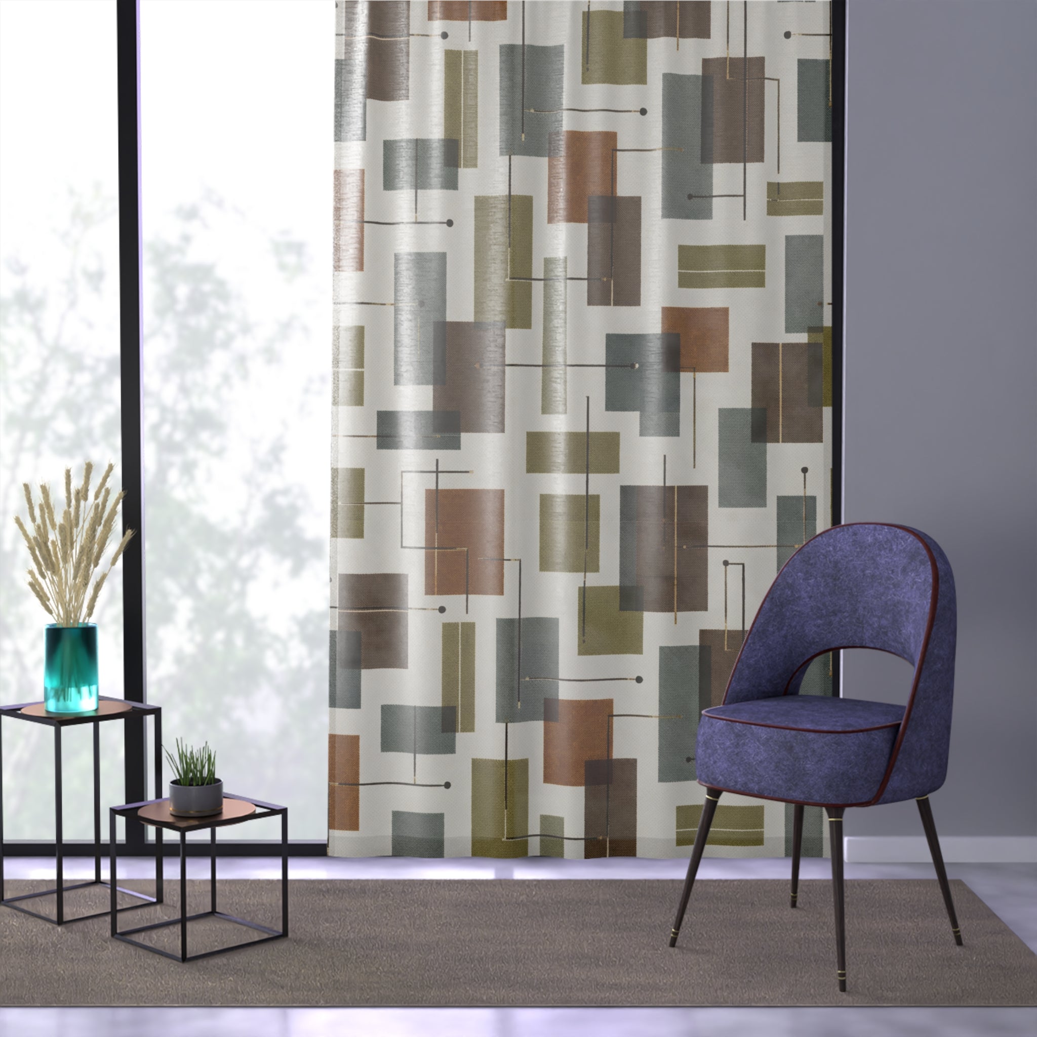 Mid-Century Bookworm Abstract Sheer Curtain Panel
