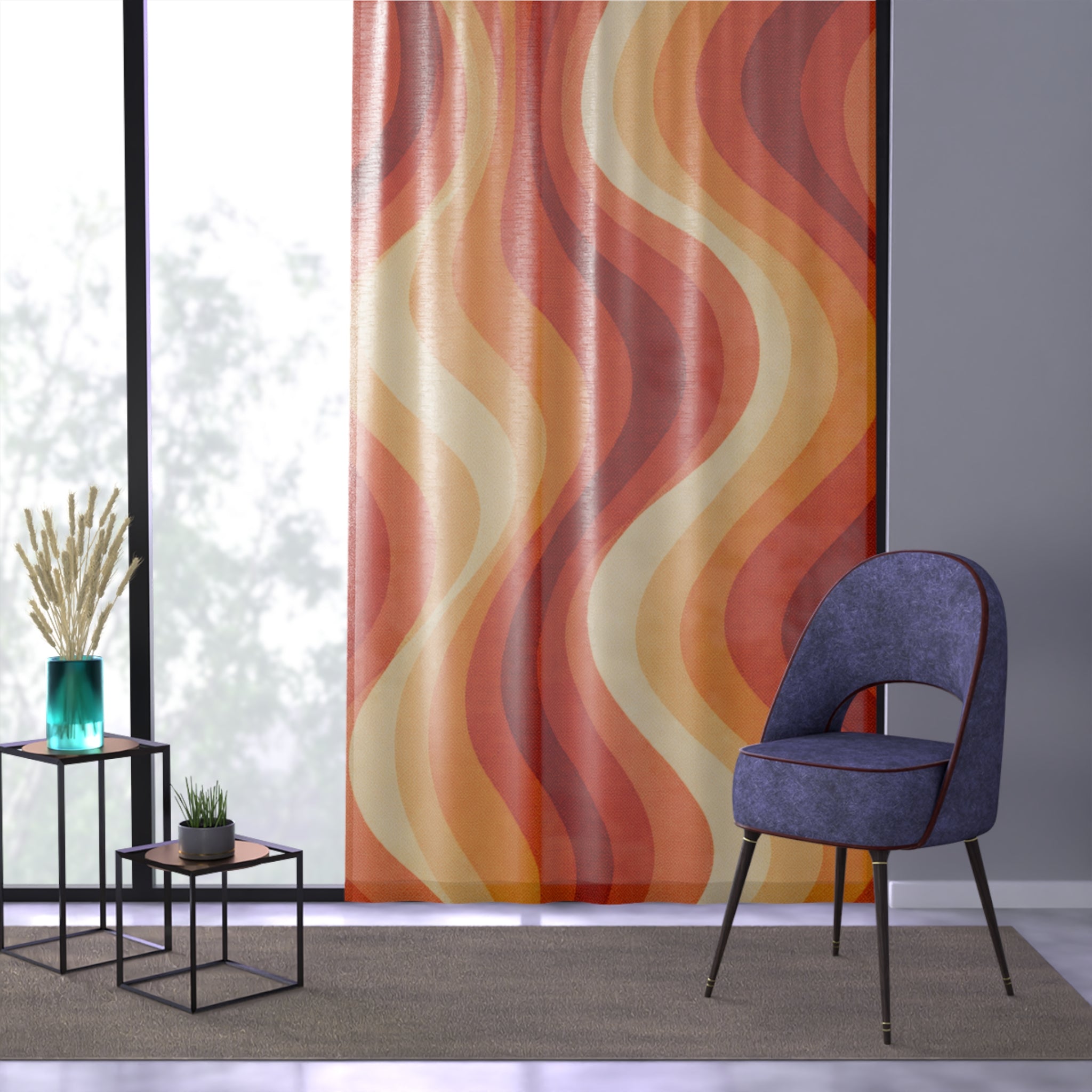 Groovy Gradient Ripple Mid-Century Sheer Curtain Panel