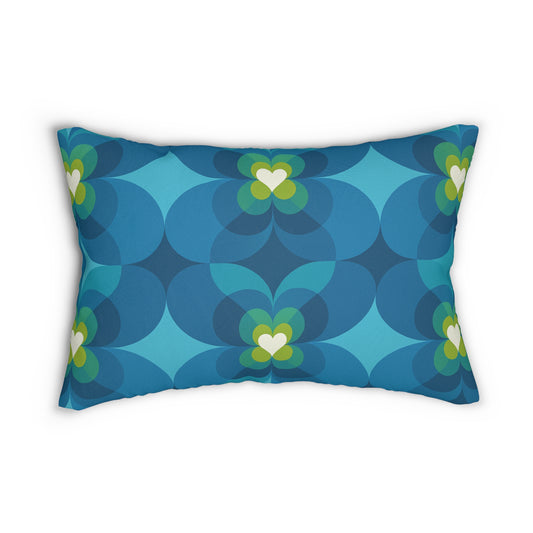 Teal Clover Bloom Lumbar Pillow – Mid-Century Modern Accent (20×14)