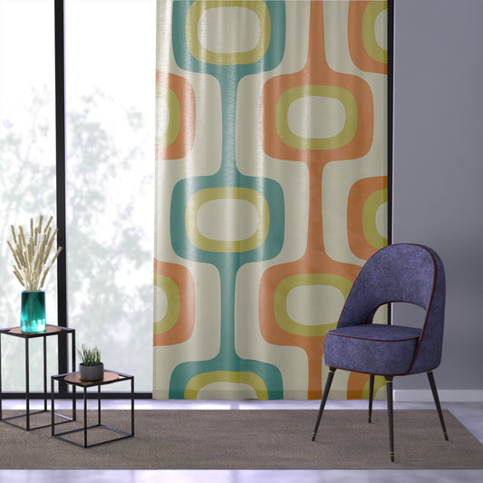 Retro Mod Block Mid-Century Modern Curtain Panel – Warm Avocado & Teal Pattern