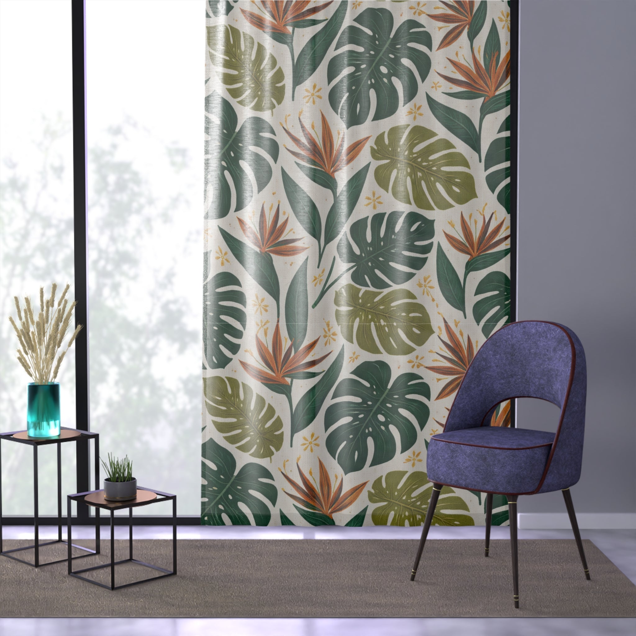 Palm Springs Oasis Mid-Century Sheer Curtain Panel