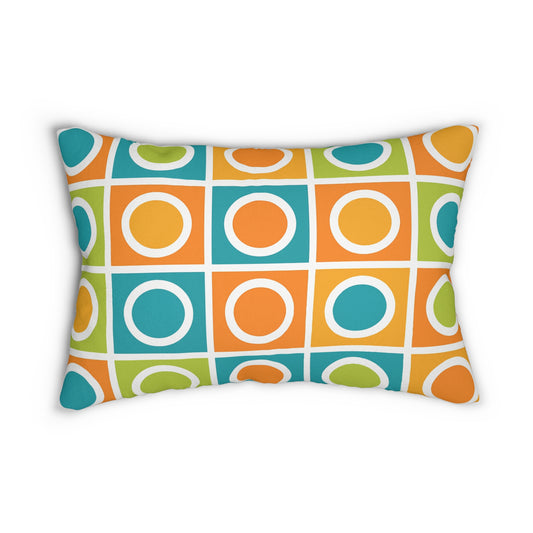 Retro Pop Circles Lumbar Pillow – 20×14 | Mid-Century Modern Style