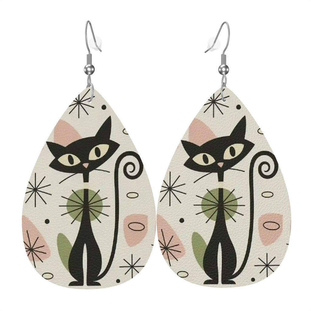 Atomic Cat Leather Teardrop Earrings