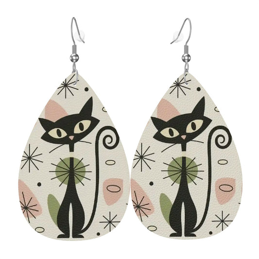 Atomic Cat Leather Teardrop Earrings