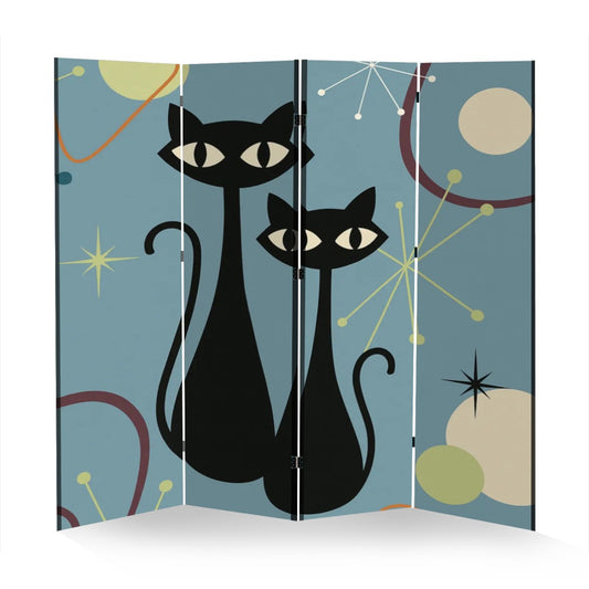 Retro Atomic Cats 4-Panel Folding Screen