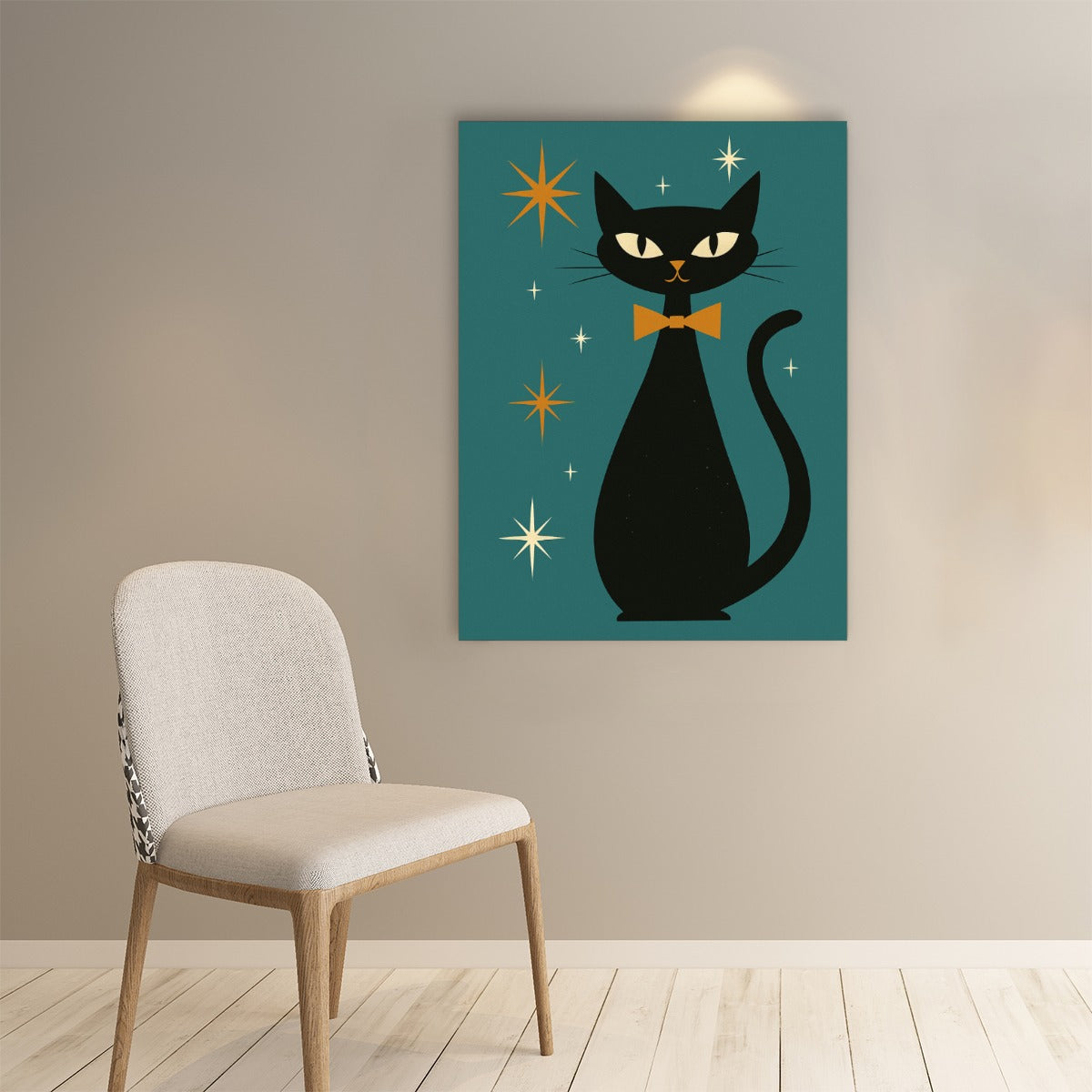 Atomic Cat with Bowtie – Mid-Century Modern Wall Art Poster
